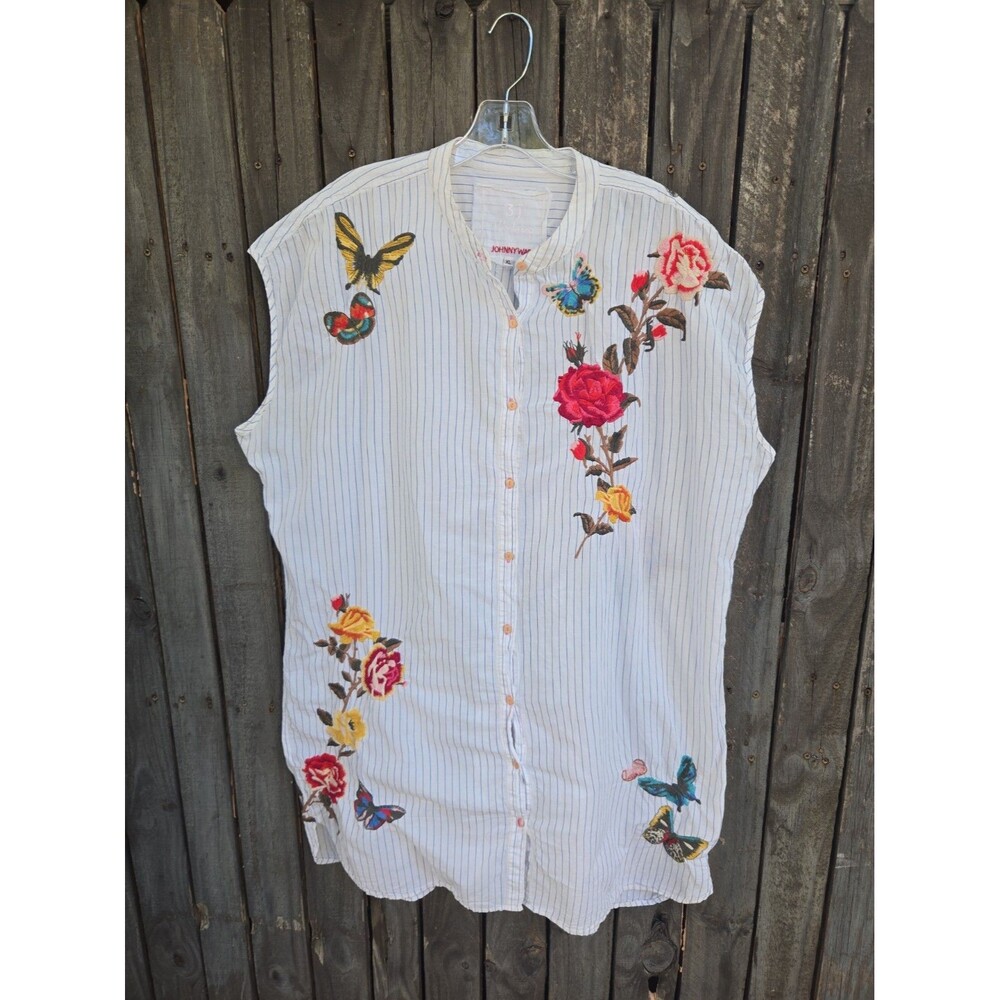 3J Workshop Johnny Was Tunic Dress Striped Floral Embroidered Boho size XL